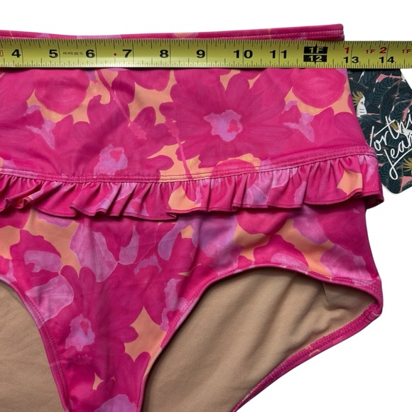NWT Kortni Jeane High-Waisted Floral Bikini Bottoms Size S Pink Blooms Ruffle - Picture 3 of 8